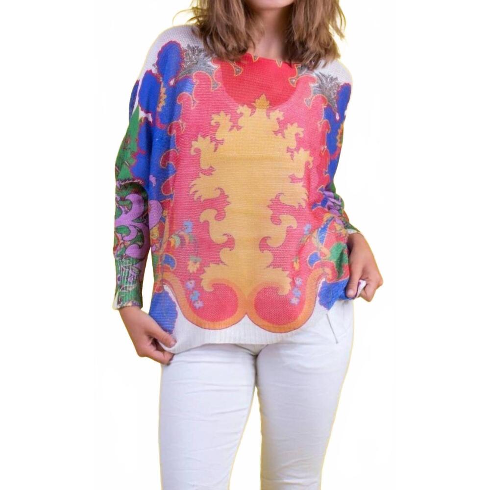 NEW GIGI MODA royal print emy batwing sweater in white